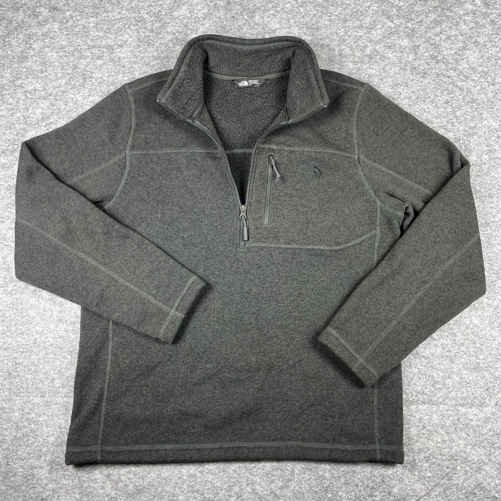 The North Face Fleece Pullover Mens L Gray Gordon Lyons Quarter Zip Sherpa Lined